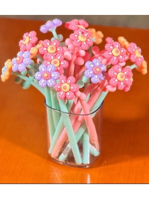 Caneta Esferográfica Flor Decorativa Colorida 18cm Tinta Azul – Escrita Suave, Design Charmoso e Ideal para Brindes, Lembrancinhas e Escritório