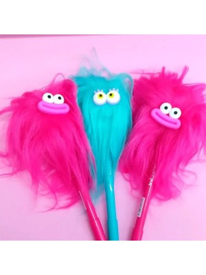 Caneta Esferográfica Monstrinhos Tinta Azul Design Divertido Infantil Escolar Escritório