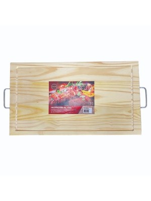 Tábua de Pinus com Cabo 60x32cm +Casa para Churrasco e Corte de Carnes com Acabamento Natural e Alta Resistência