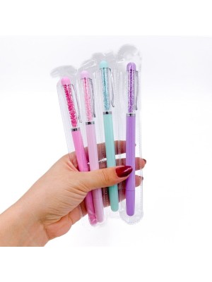 Caneta Esferográfica Crystal Luxo com Topo de Cristais Brilhantes Cores Pastel – Tinta Azul Macia, Escrita Suave e Design Elegante