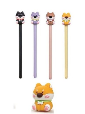 Caneta Gel Apagável Dog com Topo de Cachorrinho Emborrachado – Caneta Azul Fofa, Decorativa e Criativa para Escola e Escritório