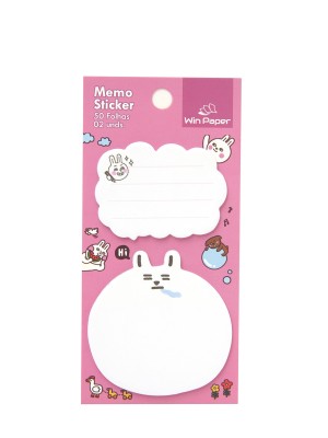 Nota Sticker 50 Folhas Win Paper – Bloco de Anotações Adesivas Decoradas com 2 Formatos Kawaii de Coelhinho e Nuvem, Papelaria Criativa