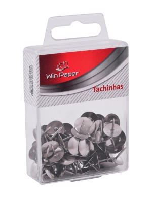 Tachinhas de Metal Win Paper com 80 Unidades – Tachinhas Metálicas Prata para Mural, Quadro de Avisos, Escritório e Escola com Alta Resistência