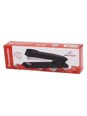 Grampeador Win Paper Office 24/6 e 26/6 – Grampeador Metálico Preto para até 30 Folhas, Alta Resistência, Design Ergonômico e Base Antiderrapante