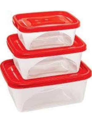 Conjunto São Paulo com 3 Potes Jaguar – Potes Plásticos com Tampa Vermelha, Corpo Transparente, Empilháveis e Ideais para Geladeira e Freezer