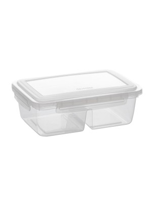 Pote com Trava e Divisória 1,25L Transparente – Pote Hermético com Fechamento Lateral para Marmita, Lanches, Snacks e Armazenamento de Alimentos