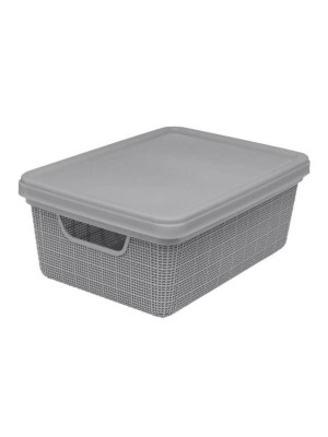 Caixa Organizadora Juta 5L Cinza com Tampa – Caixa Plástica Decorativa para Organização de Banheiro, Quarto, Cozinha, Escritório e Closet
