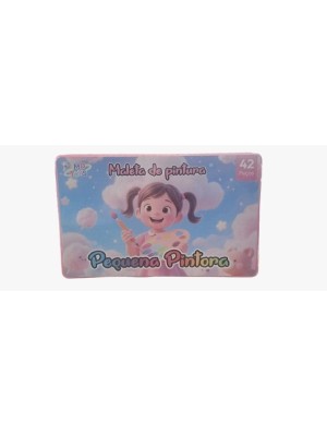 Maleta Colorida Infantil de Pintura 42 Peças Pequena Pintora — Kit Completo com Giz de Cera, Lápis de Cor, Canetinhas, Aquarela e Acessórios para Dese