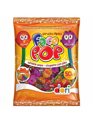 Pirulito Facepop Apito 450g Dori – Pirulitos Sortidos com Apito, Embalados Individualmente, Ideal para Festas, Lembrancinhas e Revenda