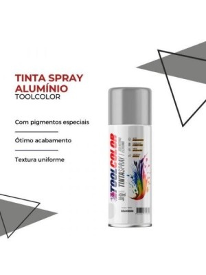 Tinta Spray Metálica Alumínio Toolcolor 400ml Alta Cobertura, Brilho Metálico e Secagem Rápida