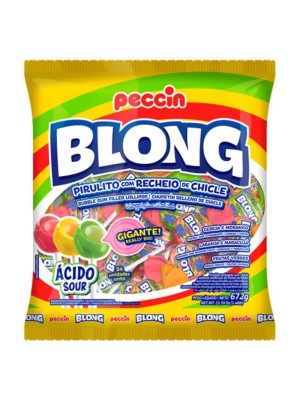 Pirulito Blong Sour Sortido 672g Peccin – Pirulito Ácido com Recheio de Chiclete Sabores Sortidos Ideal para Festas e Revenda