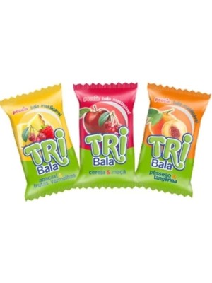 Bala Tribala 2 Frutas 100g Bala Mastigável Recheada com Jelly Casquinha Crocante