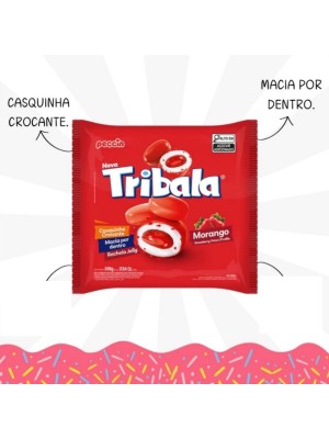 Bala Tribala Morango 100g Bala Mastigável com Recheio Jelly Casquinha Crocante