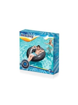 Boia Circular Inflável 119cm Estampa Pneu Preta para Piscina Praia e Lazer Verão