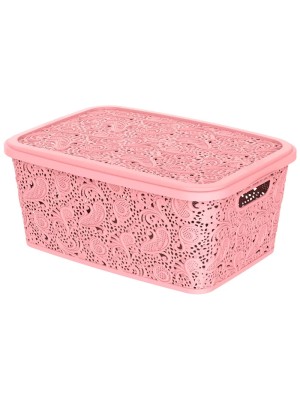 CESTO ORGANIZADOR C/ TAMPA 5,5L RENDA FLORAL ROSA UN.