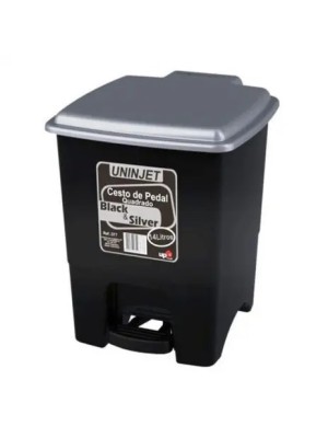LIXEIRA C/ PEDAL QUADRADO 14L BLACK E SILVER UN.