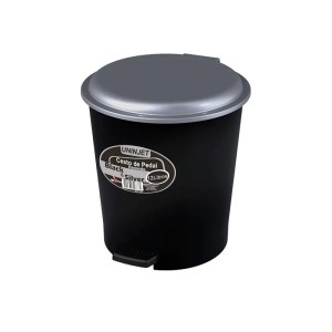 LIXEIRA C/ PEDAL REDONDA 12L BLACK E SILVER UN.