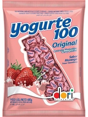 BALA YOGURTE 100 MORANGO 600G UN.