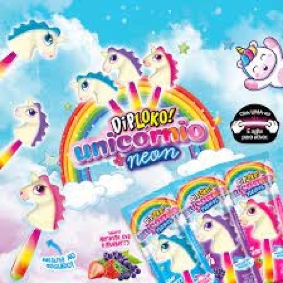 PIRULITO DIPLOKO NEON UNICORNIO 10G UN. SABOR FRUTAS SORTIDAS DANILLA