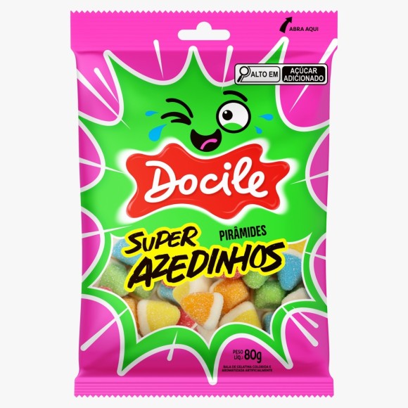 BALA DE GELATINA EM FORMATO DE PIRAMIDES SUPER AZEDINHOS 80G UN. DOCILE