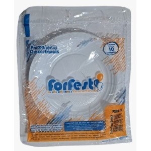 PRATO PLASTICO RASO 15CM BRANCO C/10PCS UN. FORFEST
