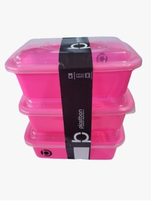 POTE CONJUNTO 3PCS RETANGULAR 350 ML ROSA NEON PLASTBON