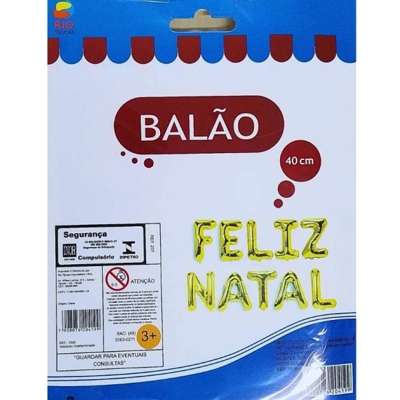 BALAO METALIZADO FELIZ NATAL 40CM UN. RIO TIJUCAS